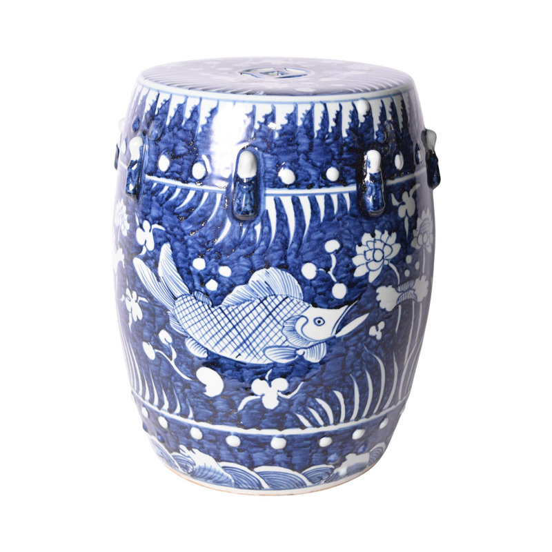 Blue and White Porcelain Garden Accent Stool