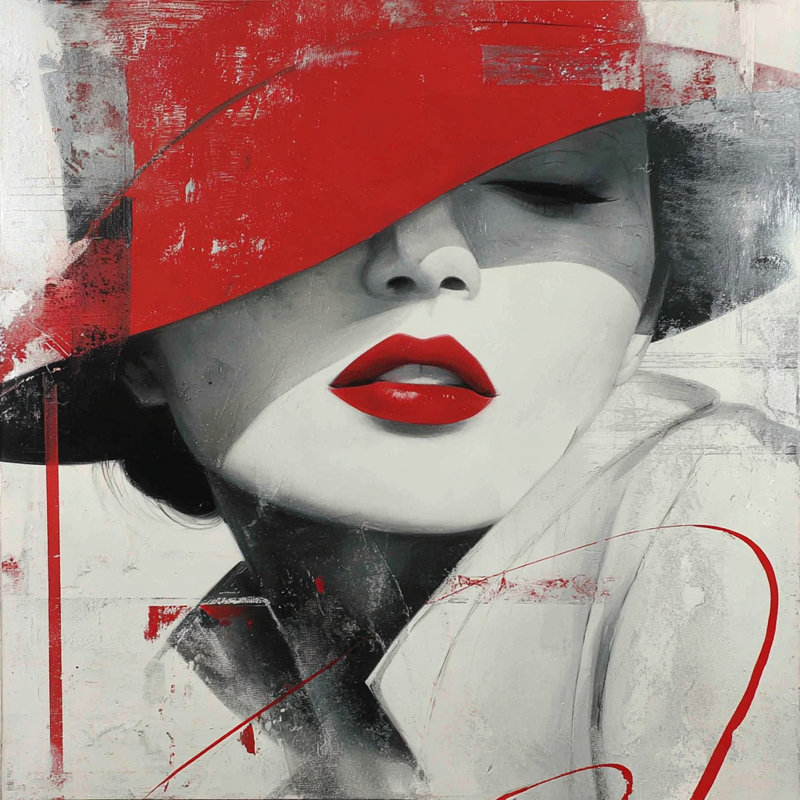 «Scarlet Allure - Modern Glamour Woman», art mural sur toile tendue, H 20 po x l 20 po