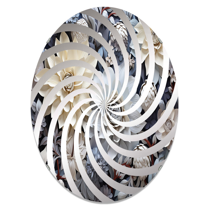 Fleurs beiges en pleine floraison - Miroir décoratif Vortex | Ovale, 35,4 po x 23,6 po