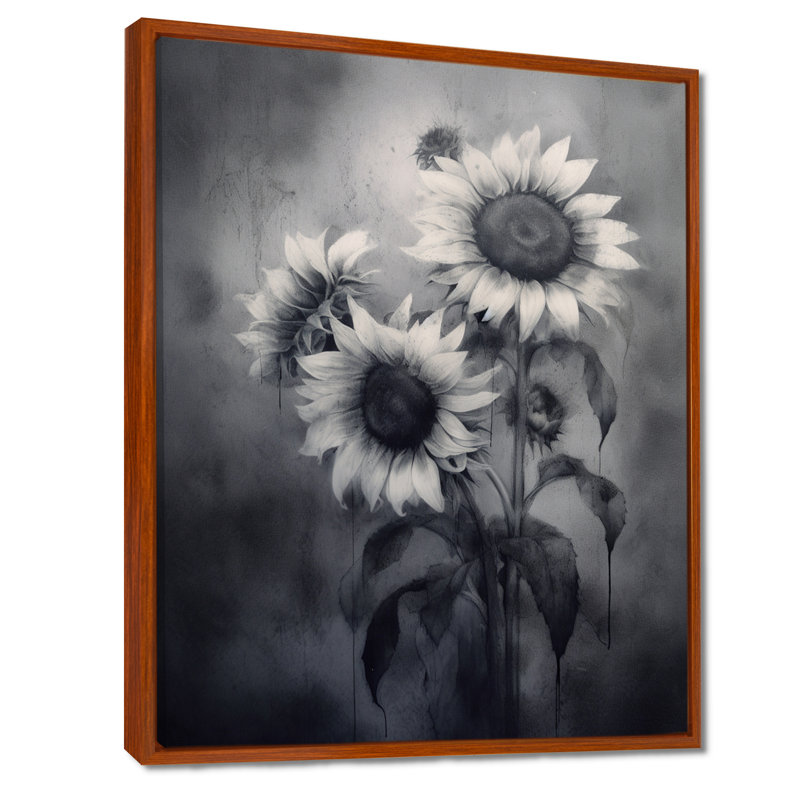 Noir, blanc, doré, art mural floral, H 44 po x l 34 po x P 1,5 po, Cadre flottant brun