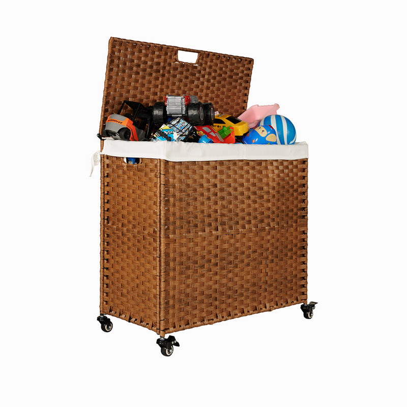 Modern Wicker Rolling Laundry Hamper with Handles, Brown