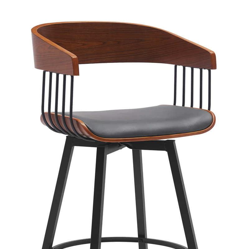 Tabouret rembourré Lynnox, Noyer / noir, Gris, Tabouret de comptoir (siège d'une hauteur de 27 p