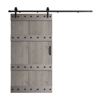 Castle Series 84'' Solid Wood Paneled Satin without Installation Hardware Kit Barn Door