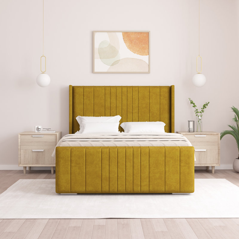 Denzel Upholstered Bed , Double (4'6), Turmeric Yellow