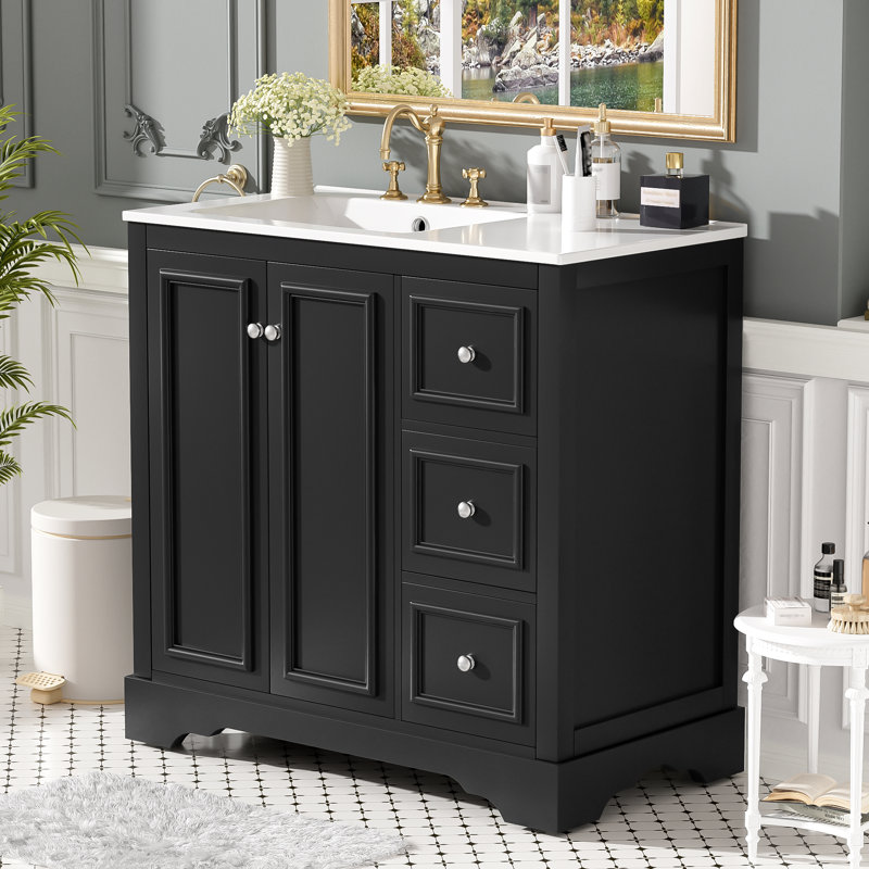36" Freestanding Bathroom Vanities with Soft-close Doors, Single Sink Included, Black
