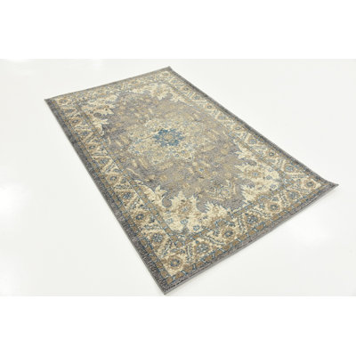 Tapis gris / ivoire / bleu Gwendolyn