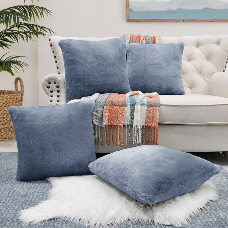 Housse de coussin réversible en fausse fourrure, Bleu Orion