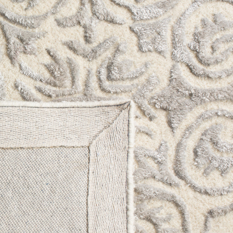 Bernon Hand Tufted Viscose/Wool Geometric Rug in Ivory/Silver, Square 6'