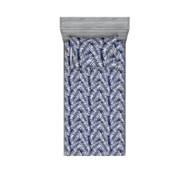 Microfiber Floral Sheet Set, Twin XL Sheet Set with 1 Pillowcase, Navy Blue