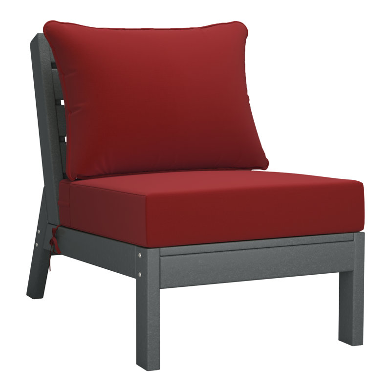 Deep Seating Armless Chair With Cushions, Red, Gray