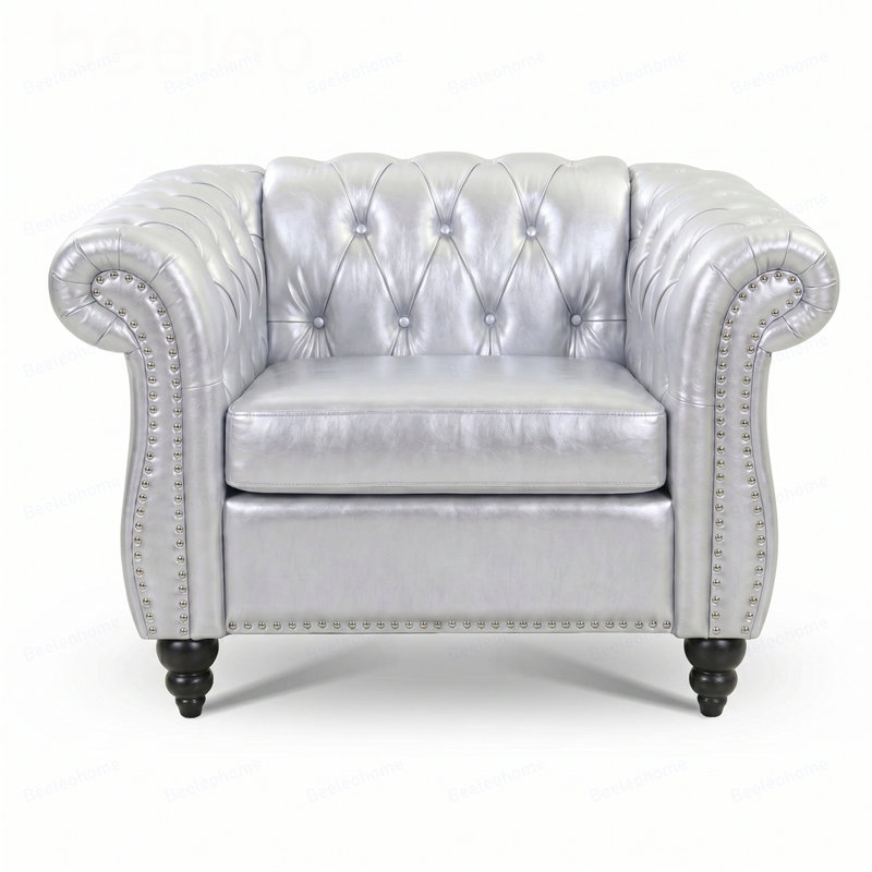 Sofa 1 place pour salon, Silver Faux Leather, Black