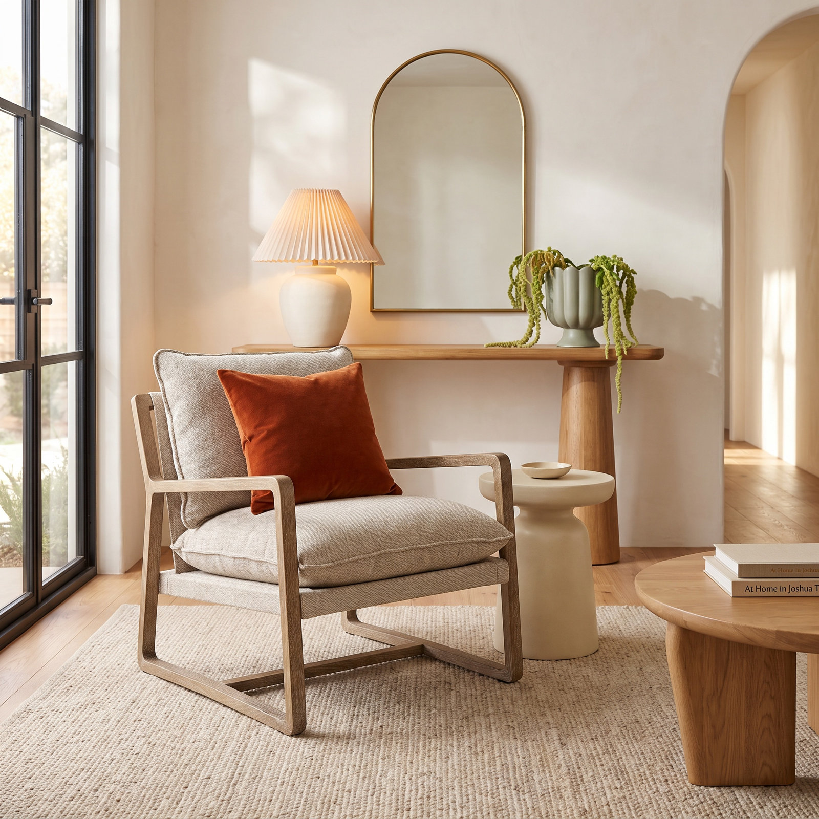 Windy Armchair, Beige Polyester, Light Brown