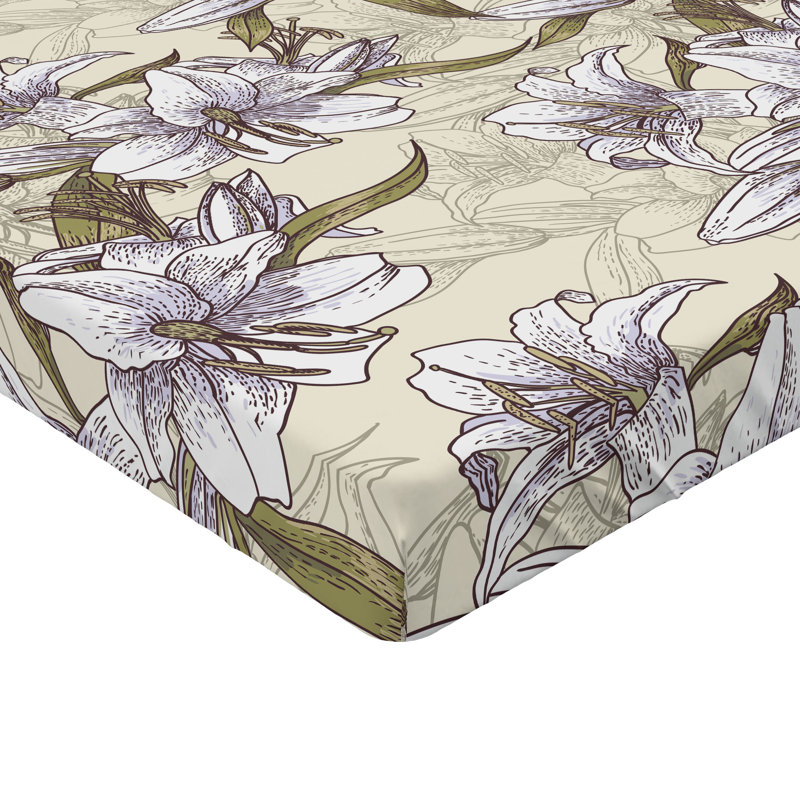 Drap-housse Ambesonne, Vert olive, chameau pâle / floral, Drap-housse très grand californien