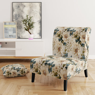 Crème délicate coquelicots fleurs - fauteuil de chambre rembourré de style campagnard, fauteuil d'appoint rustique floral