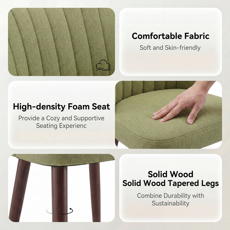 Modern Upholstered Dining Side Chair with Wooden Legs , 4, Green