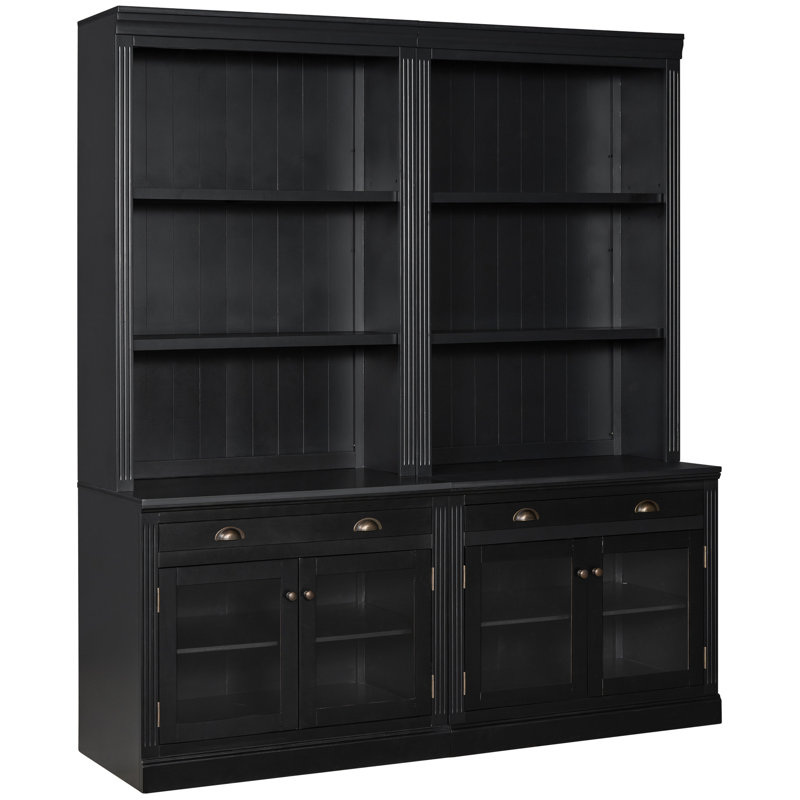 Suite de 83,4 po de hauteur avec bibliothèque à DEL de style moderne avec éclairage à DEL, 2 portes en verre transparent, tiroirs et tablettes fixes / réglables pour l'organisation des tiroirs de décoration intérieure