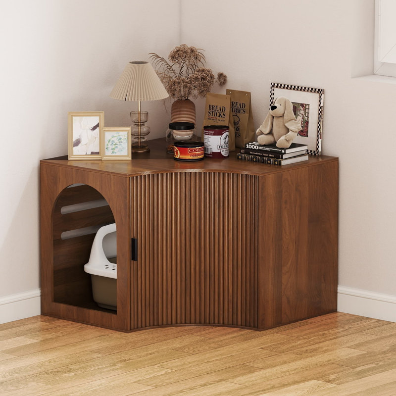 Enceinte de litière pour chat 31,38 ", armoire à litière cachée avec porte coulissante, mobilier pour chat moderne
