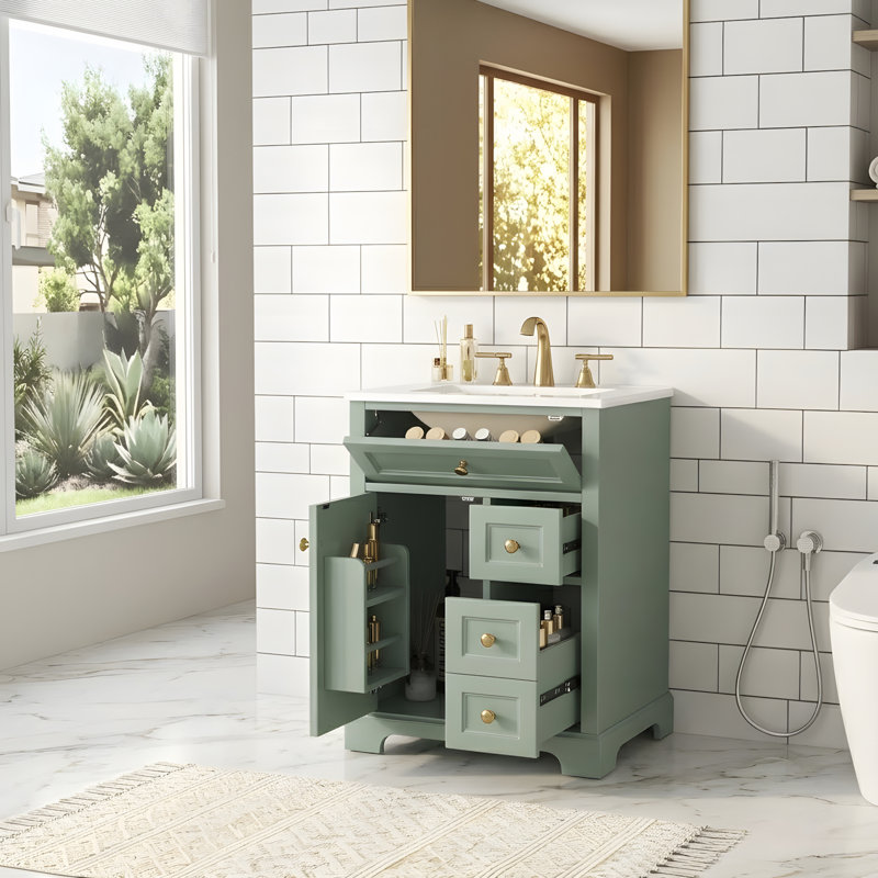 Meuble-lavabo 24 po avec lavabo et rangement polyvalent, Vert
