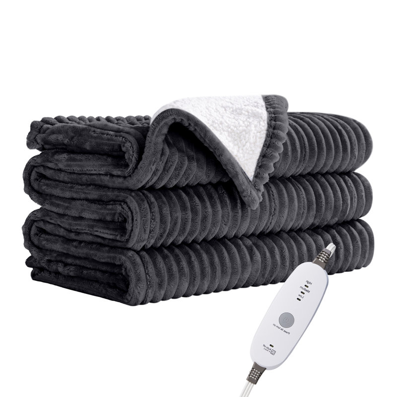 Jeté chauffant en molleton électrique HBT, Gris clair, L 84 po x l 62 po