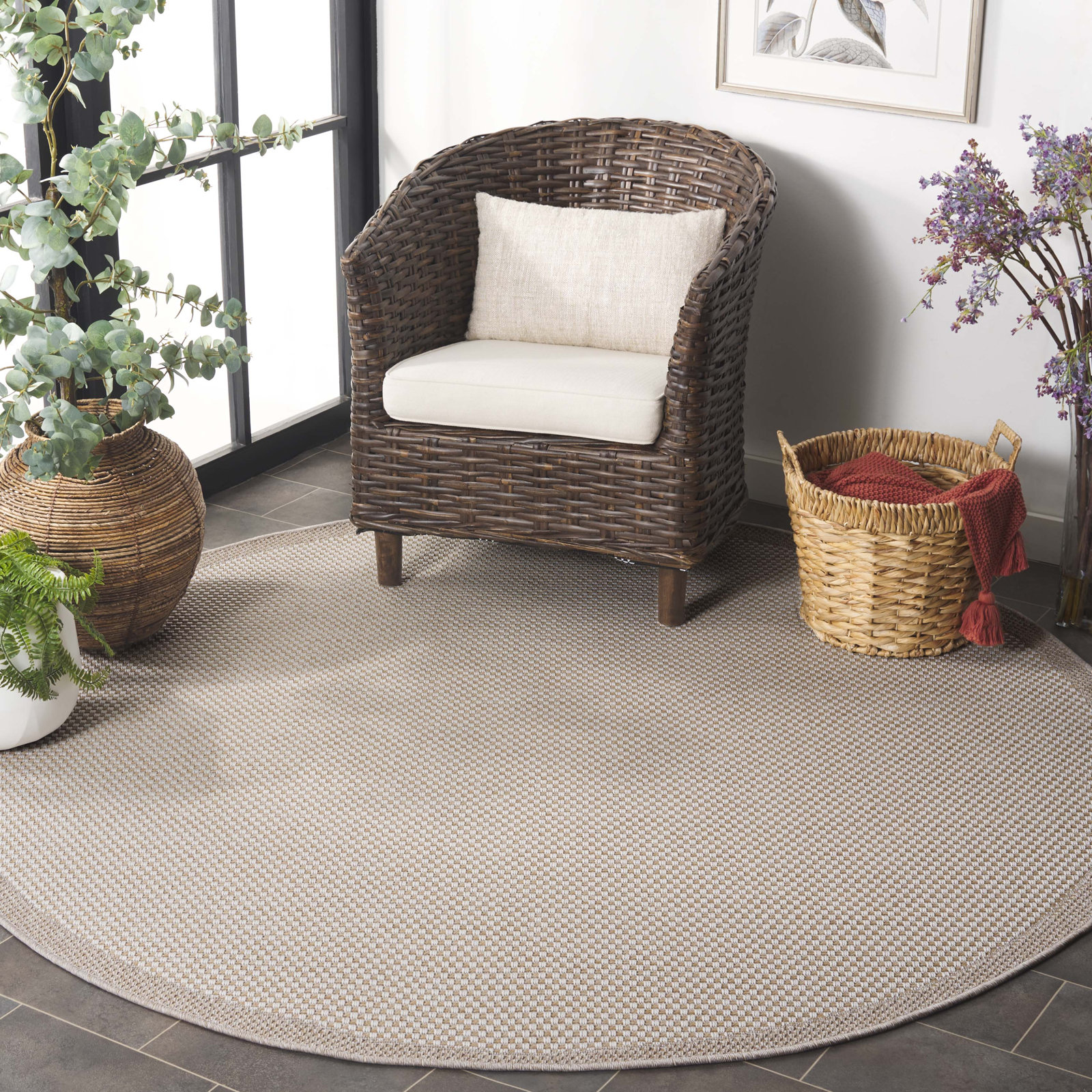 All-Weather Performance Checkered Rug, Round 6'7"
