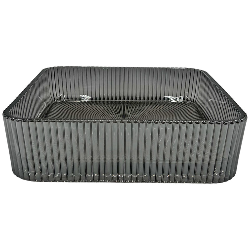 15" Tempered Glass Square Vessel Bathroom Sink, Grey