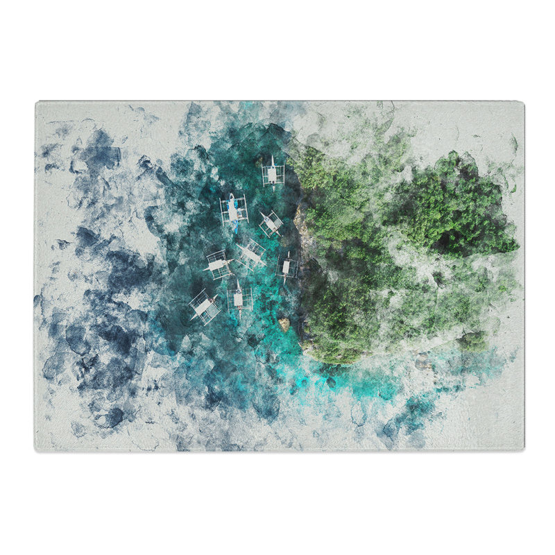 Boats in Cebu Philippines Watercolour Chopping Board, 0.4cm H x 20cm W x 28.5cm L