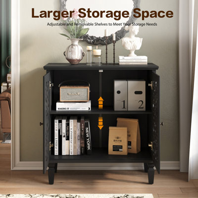 Vintage Hollow-Carved Accent Cabinet, 2-Door Display Storage Sideboard with Symmetrical Floral Design, Adjustable Shelf and Solid Wood Legs for Living Room Entryway