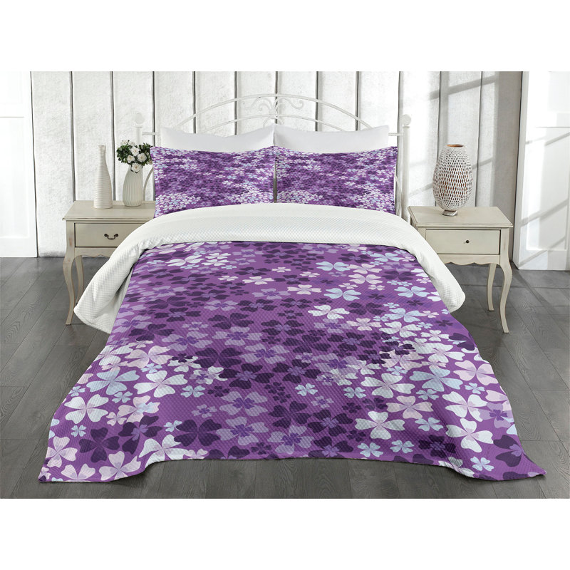 King White and Purple Quilted Bedspread Set