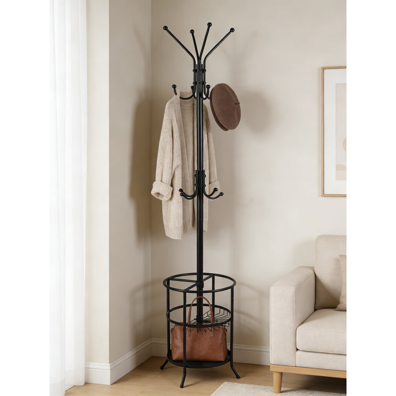 Freestanding Metal Coat Rack With Umbrella Stand, 12-Hook Modern Coat Tree For Entryway, Living Room, Bedroom, And Office Organization