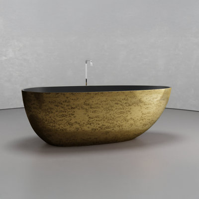 Vast Studio Metallic Freestanding Oval Bathtub – Aged Silver/Gray Solid Surface Deep Soaking Tub with Dual-Tone Interior & Exterior, Sculpted Modern Luxury Finish