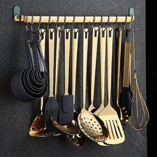 Ustensiles de Cuisine Bois - Set de Cuisine Premium 10 Pièces - Ensemble d' Ustensiles en Bois de Teck Facile à Nettoyer - Matériau Léger, Résistant à  la Chaleur, Durable & Anti-Rayures 