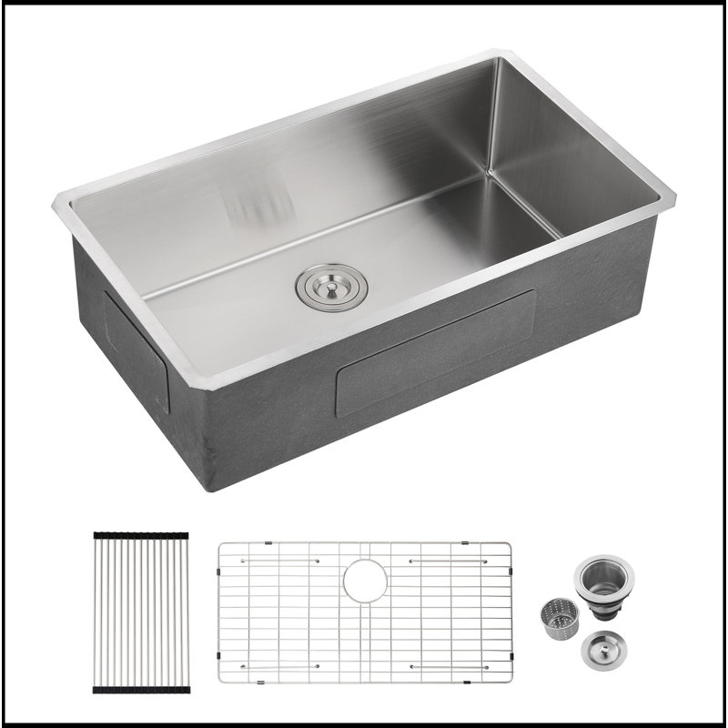 Undermount Single Bowl Stainless Steel Kitchen Sink, Brushed Nickel