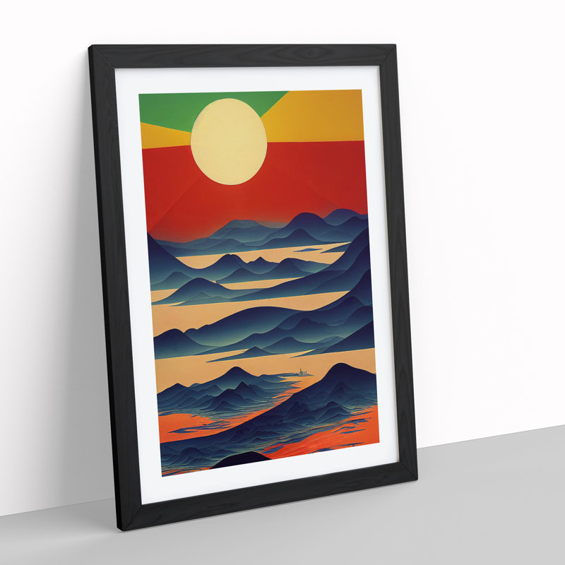 XV1022-2932X Mountain Landscape Sunrise Abstract - Single Picture Frame Print, 46cm H x 34cm W x 2cm D, Black