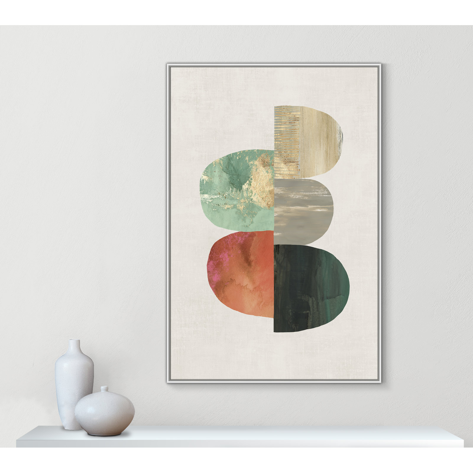Evolving Energy I - Painting Print, Picture Framed Canvas, 61.5" H x 41.5" W, White