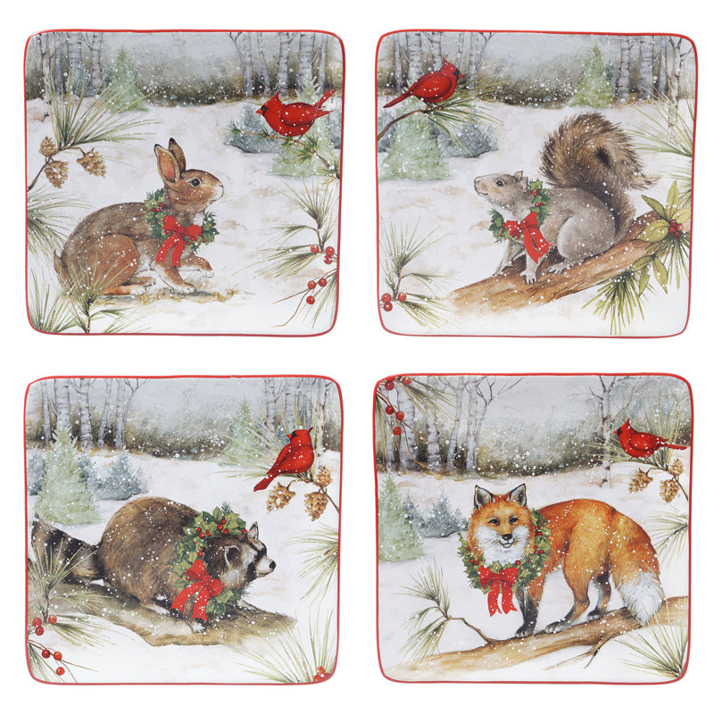 Winter Forest Ceramic Holiday Dinnerware Set, Service for 4