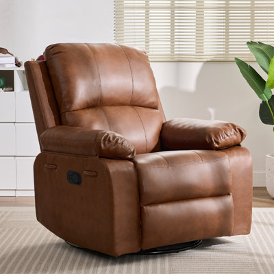 36.22" Faux Leather Manual Swivel Rocker Recliner