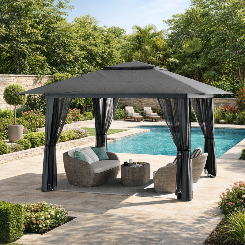 Auvent extérieur 13X13 avec tente de patio moustiquaire, 156"H x 120"W, Grey