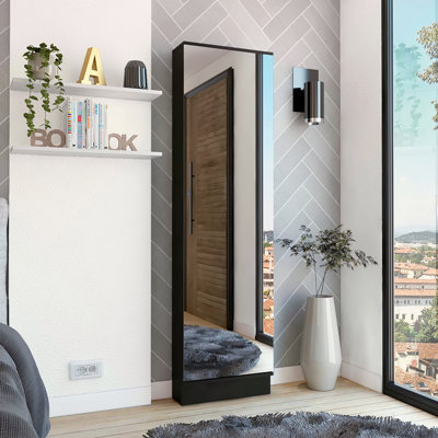 Range-chaussures, miroir, cinq tablettes intérieures, armoire à une porte