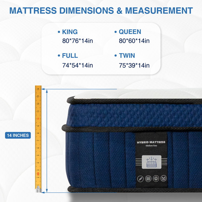 Twin Size 14 Inch Pillow Top Hybrid Innerspring Mattress
