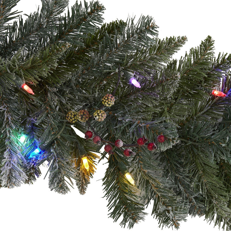 Flocked Garland with LED Lights and Berries