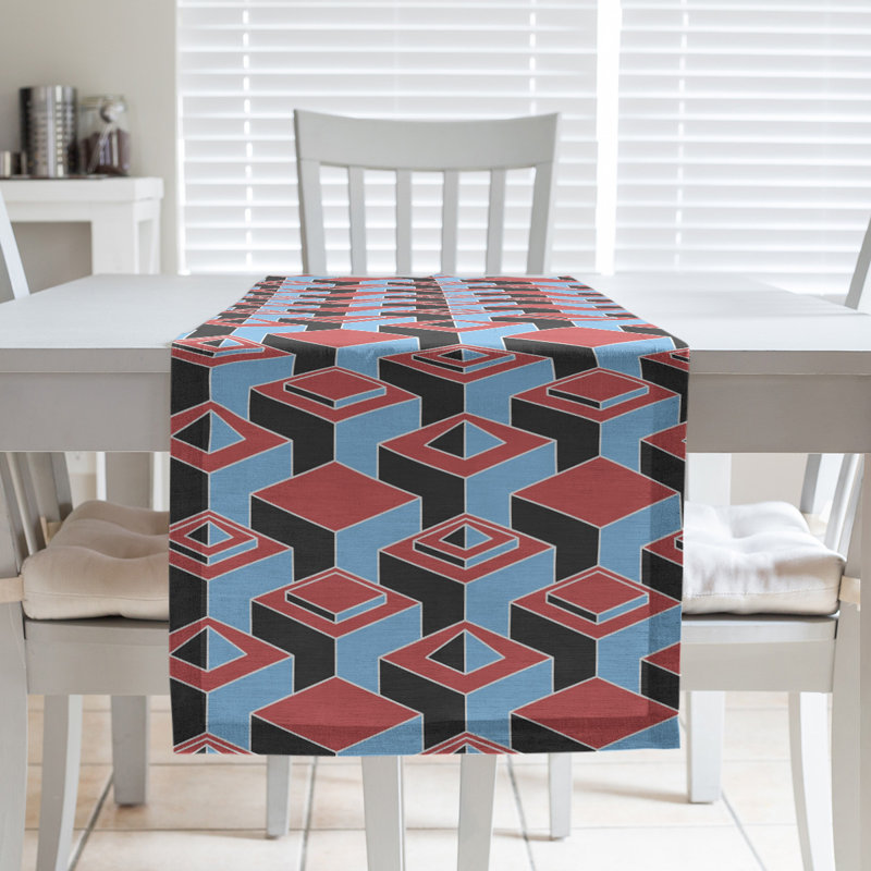 Chemin de table Classic Skyscrapers, 16 po x 90 po, Rouge / bleu sarcelle