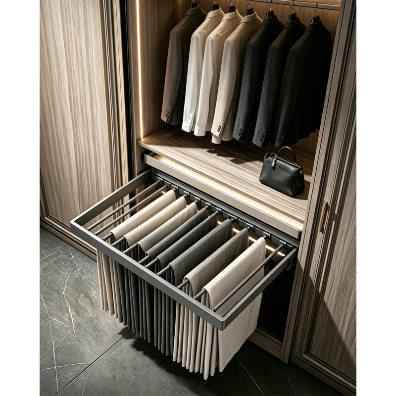 Pants rack, drawer style telescopic pants rack