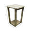 Table d'appoint contemporaine en pierre d'agate pour le salon - Table d'appoint carrée et étroite avec piètement en fer - 63,5 cm, blanc et or