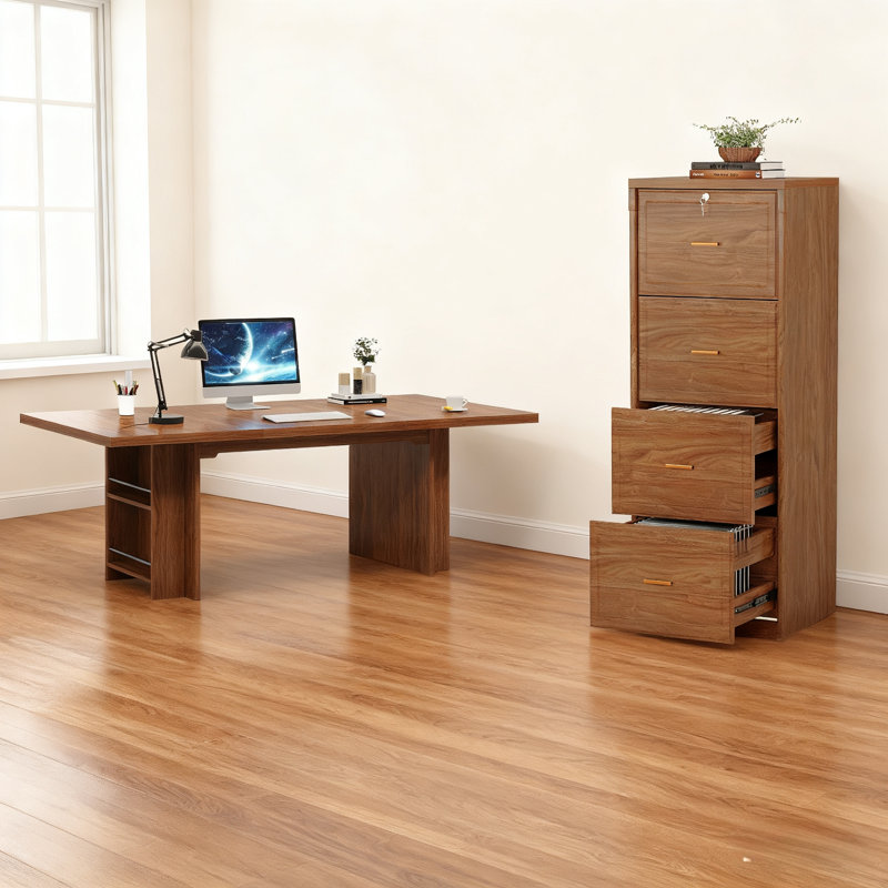 2 Computer Desk Office Set, 63'' W Executive Desk And 4-drawer File Cabinet Set