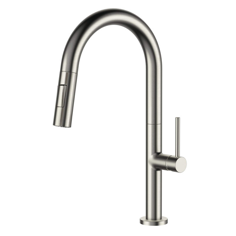 Robinet de cuisine rétractable à poignée simple avec accessoires, Nickel satiné