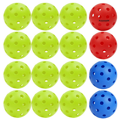 16pk Pickle Ball (12pk Green+ 2pk Red + 2pk Blue) With Mesh Bag – 40 Holes Indoor/outdoor Pickleballs, High Bounce True Flight, High Visibility Colours For Court Games | Perfect For Beginners & Pros