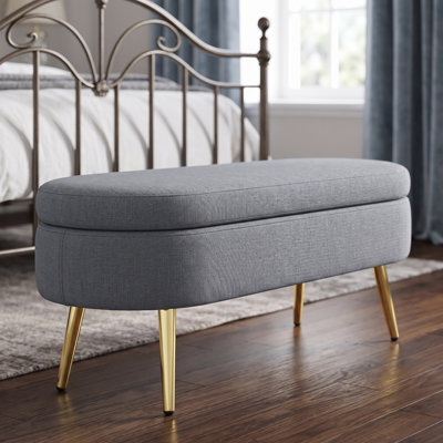 Banc de rangement avec repose-pieds ovale en flanelle douce, pieds en métal robustes et compartiment de rangement dissimulé - tabouret polyvalent, sièges supplémentaires et pièce décorative