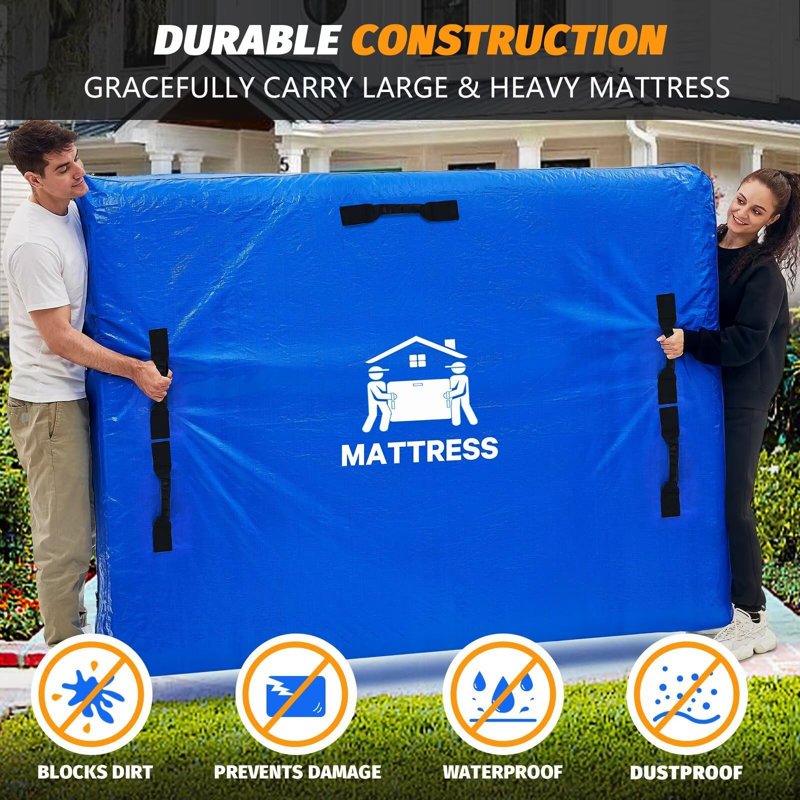 Sac de rangement imperméable pour matelas, housse mobile robuste avec 8 poignées et fermeture à glissière, réutilisable pour dortoir