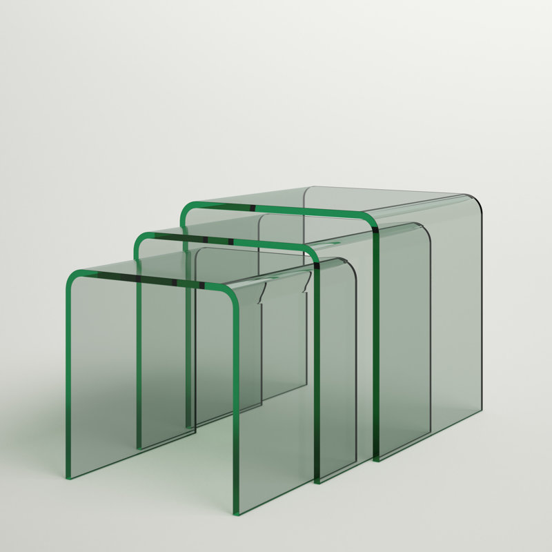 Mariana Glass Top Sled Nesting Tables, Clear