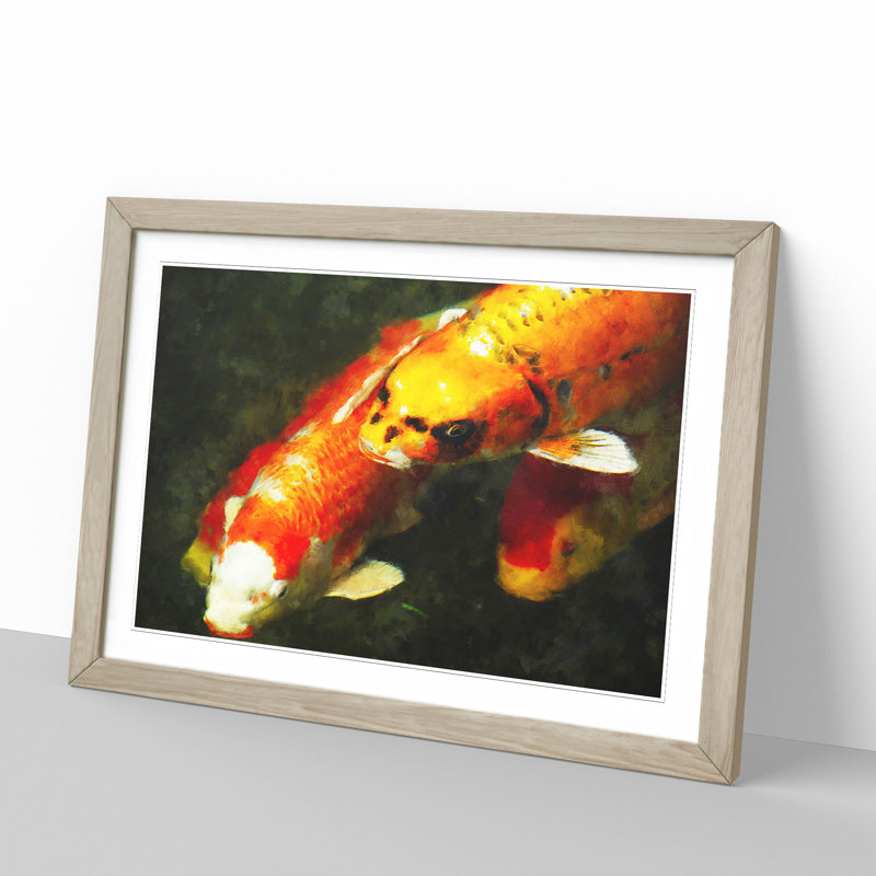 Koi Fish - Framed Print, 36cm H x 48cm W x 2cm D, Oak Framed